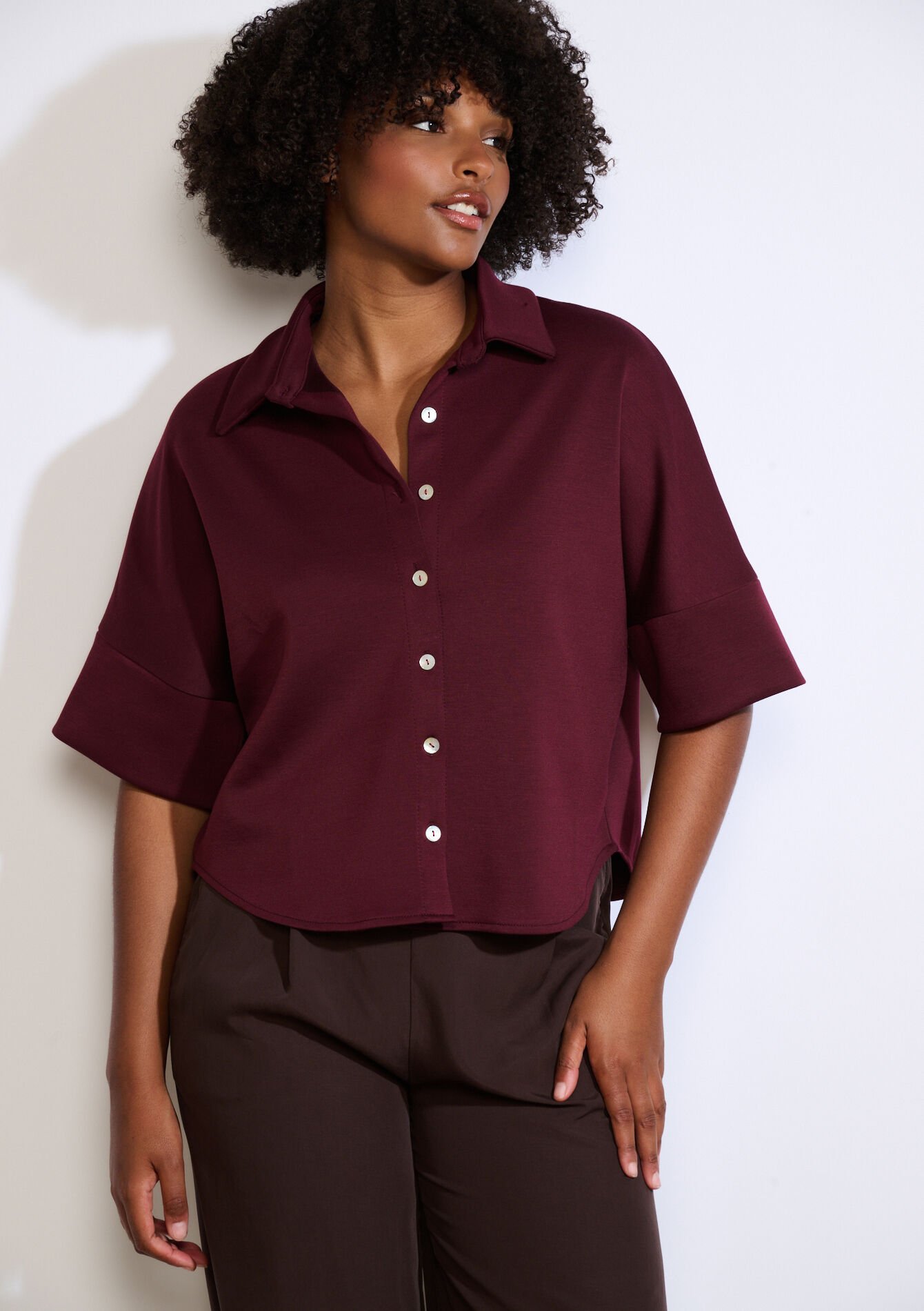 Chemise boutonnée ample - BORDEAU WINE - 02301896_1467