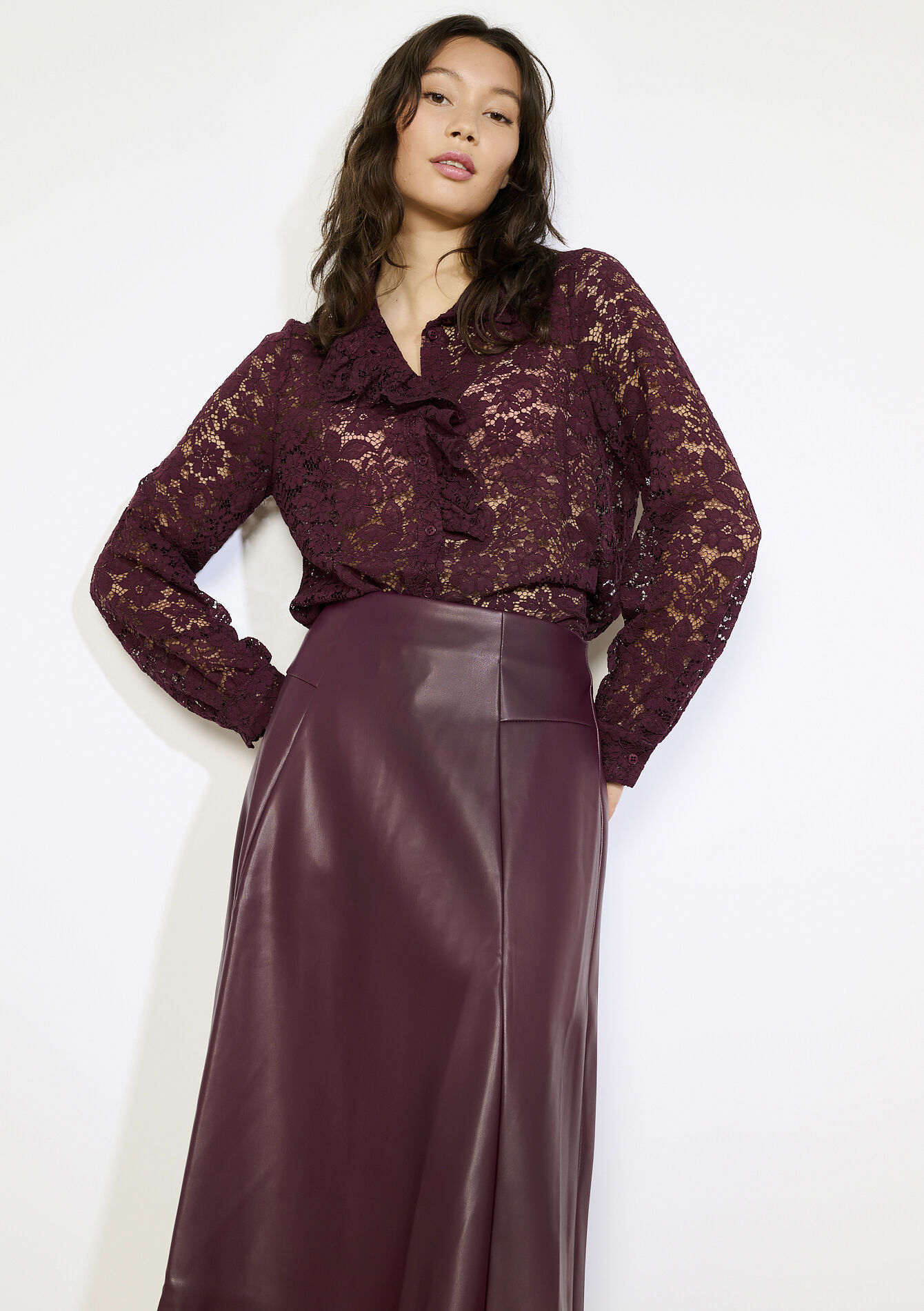 Kantblouse met ruches - BORDEAUX WINE - 05702962_5514