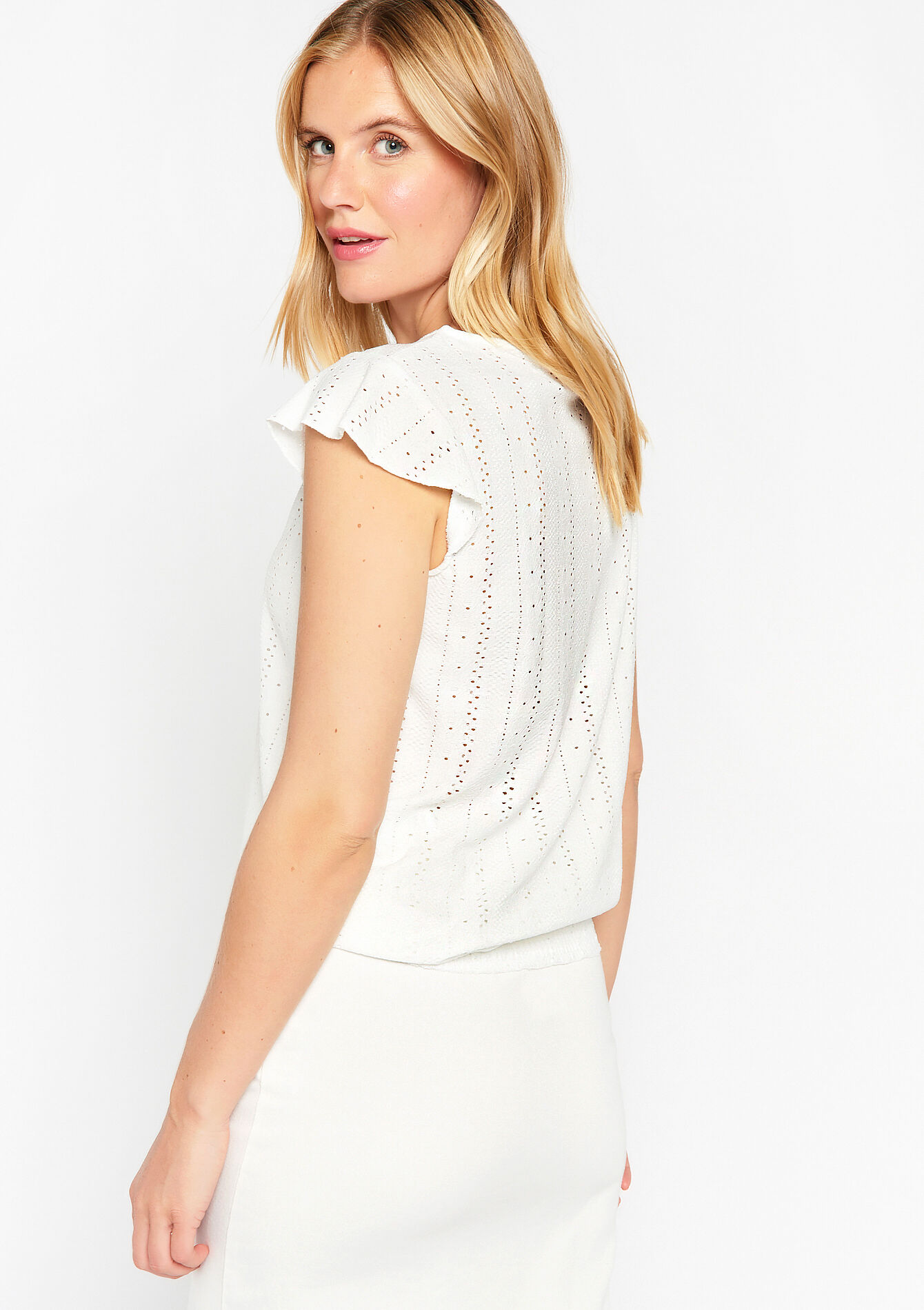 T-shirt avec broderie anglaise, T-shirt avec broderie anglaise - OPTICAL WHITE - 02301386_1019