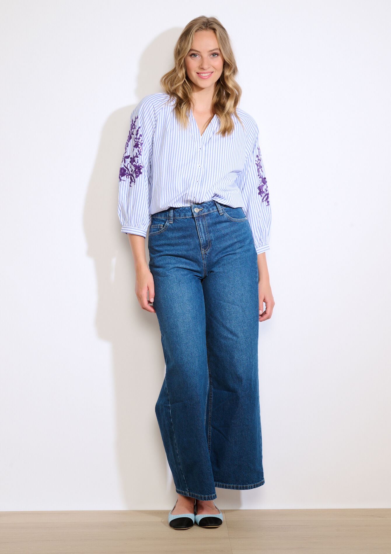 Gestreept hemd met pailletten, Gestreept hemd met pailletten - ELECTRIC BLUE - 05702911_1619