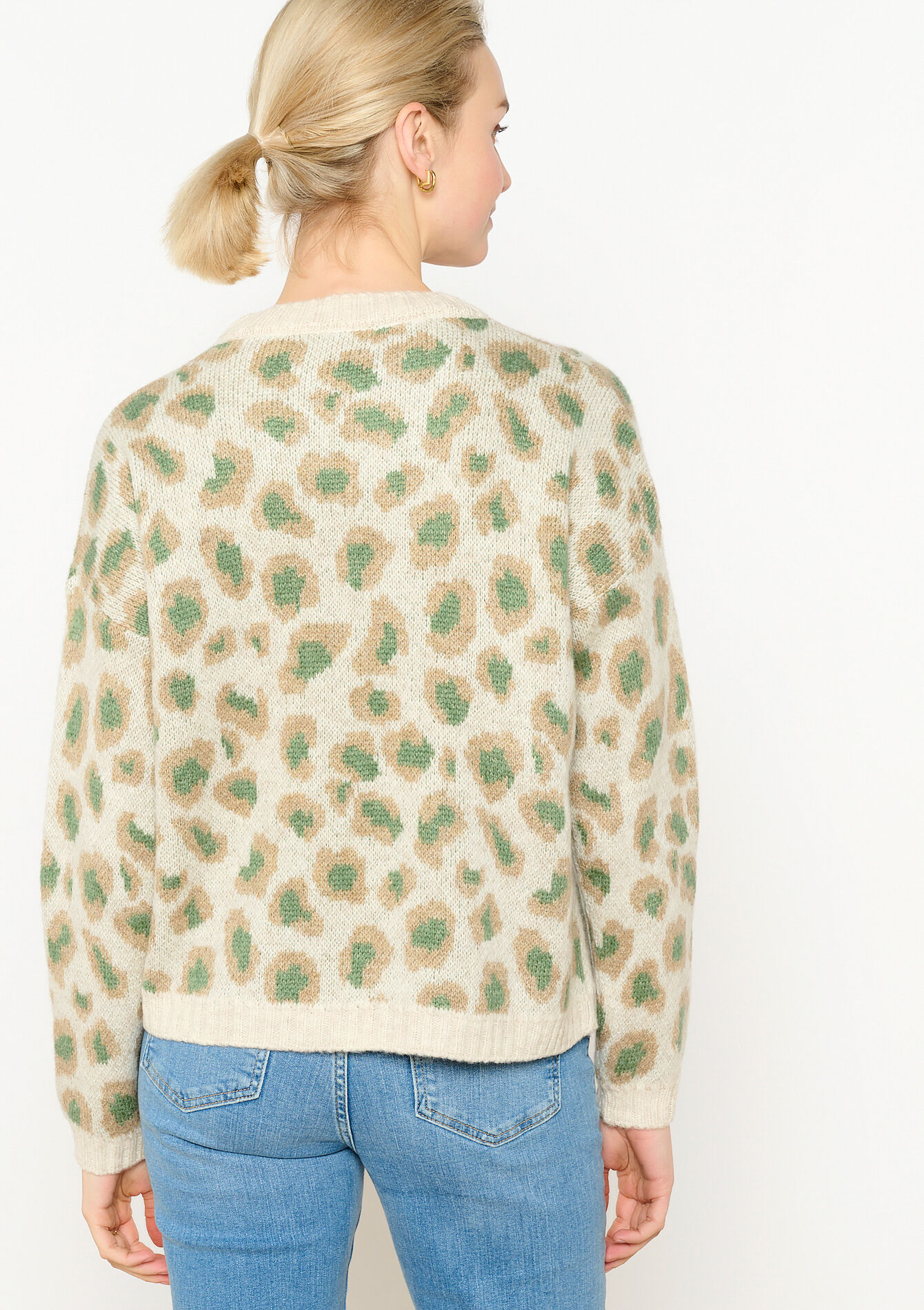 Jacquard pullover with leopard print, Jacquard pullover with leopard print - KHAKI MINT - 04006455_2542