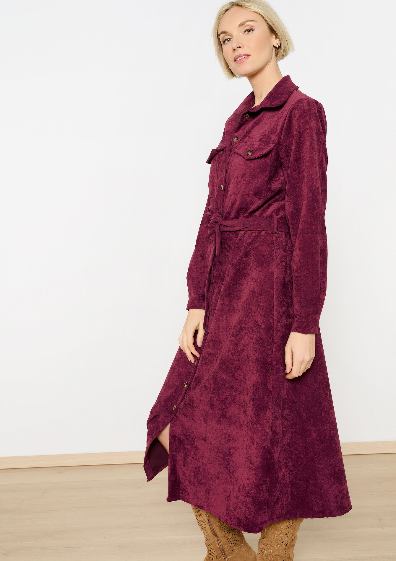 Corduroy hemdjurk, Corduroy hemdjurk - DARK BORDEAUX - 08103875_1424