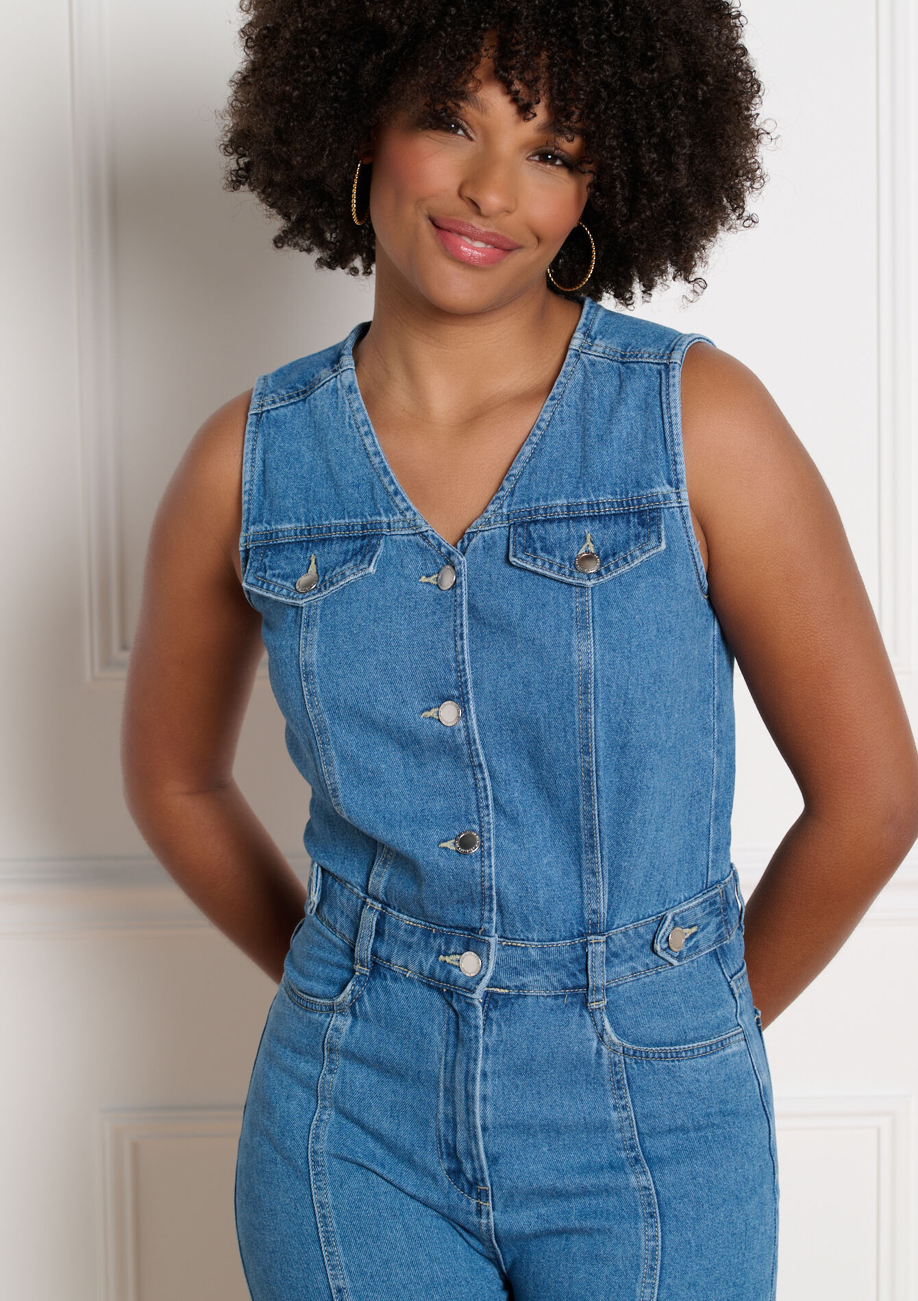 Combishort en denim, Combishort en denim - MEDIUM BLUE - 22000638_0500