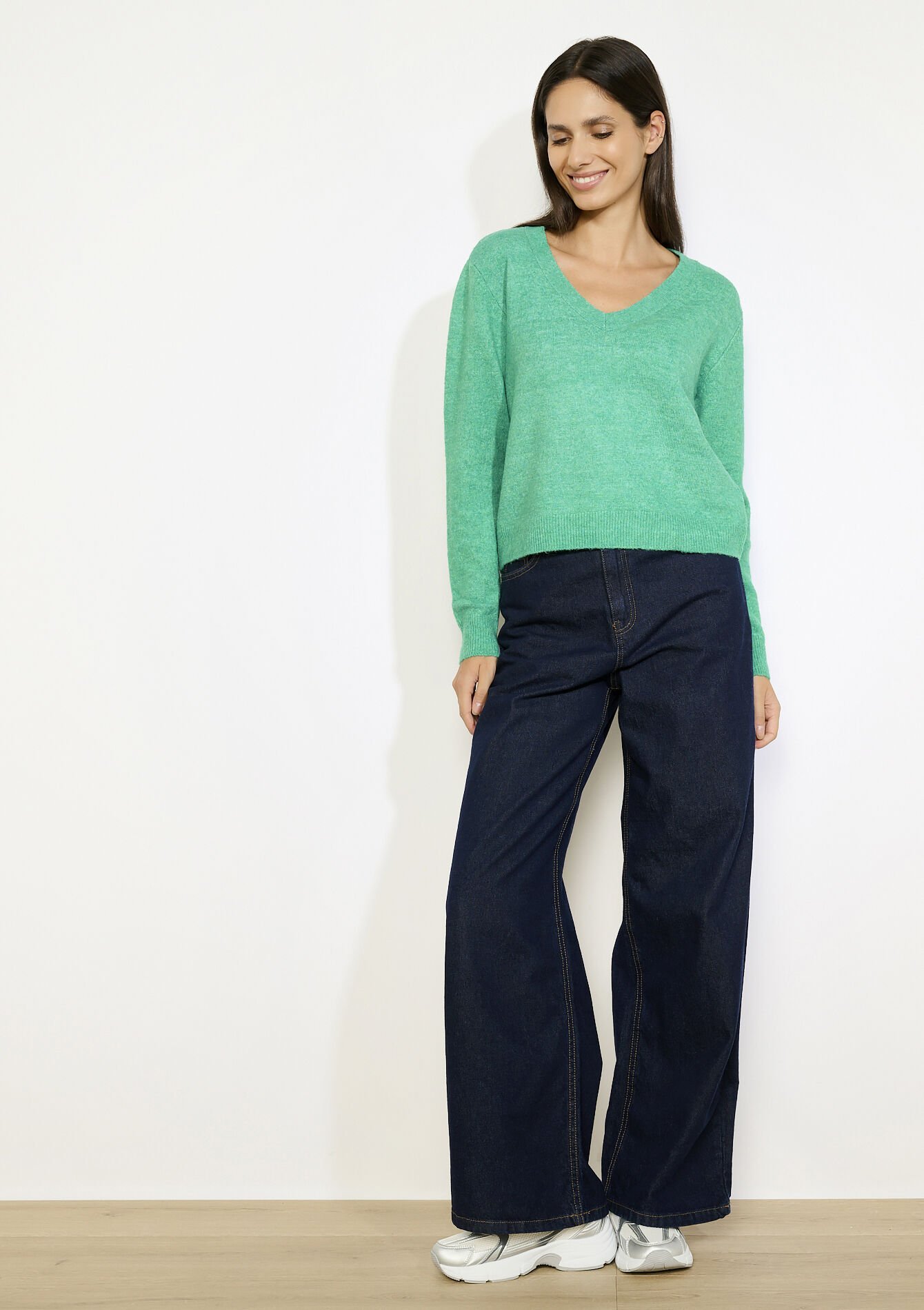 Zachte V-hals trui - GREEN APPLE - 04006974_1783