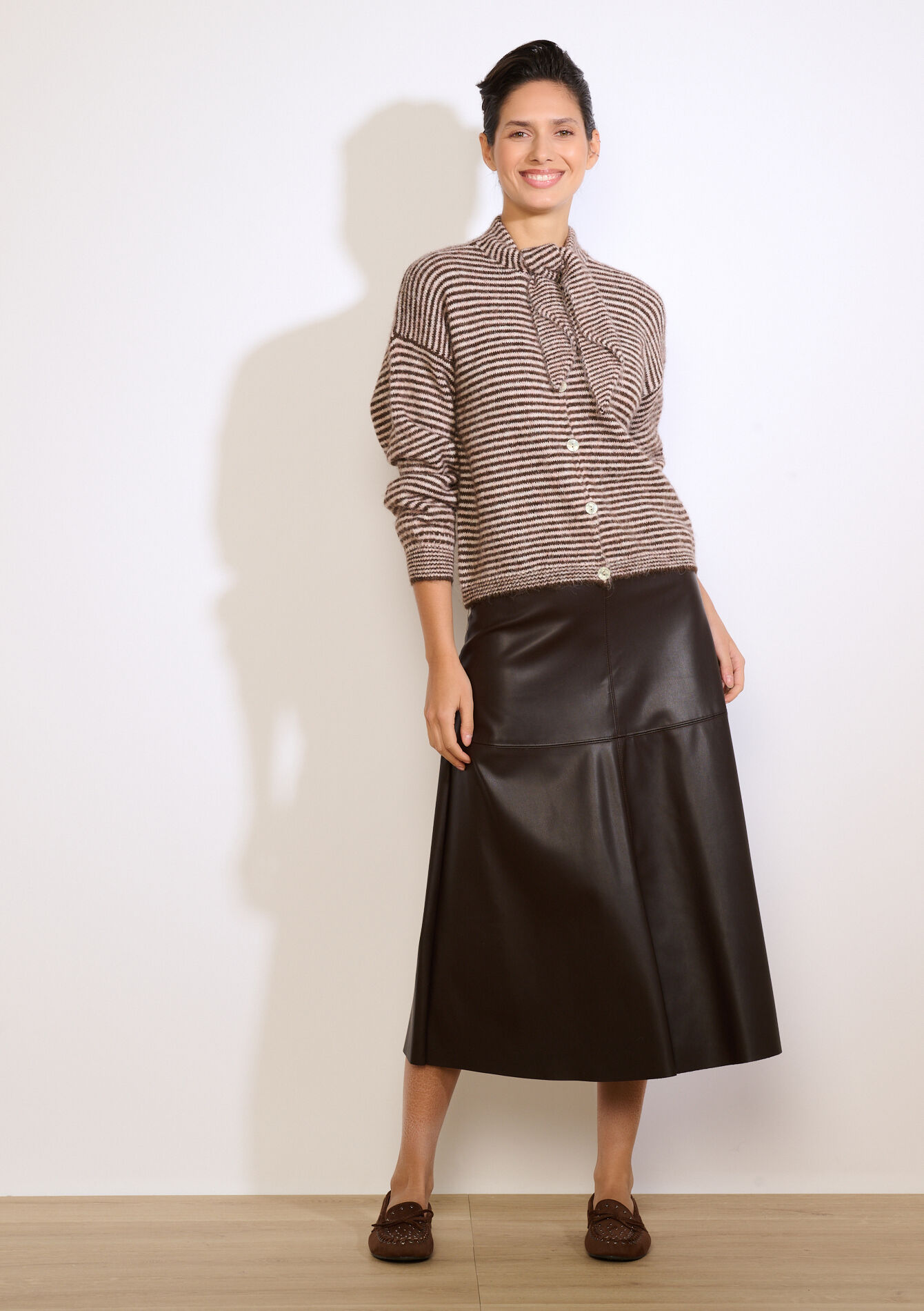 Gilet rayé à col noué, Gilet rayé à col noué - BROWN DARK CHOCOLATE - 04101408_3720