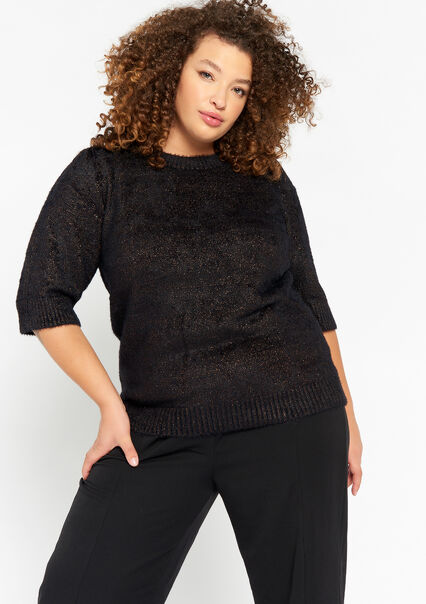 Lurex pullover with mid-length sleeves - BLACK - 04006165_1119