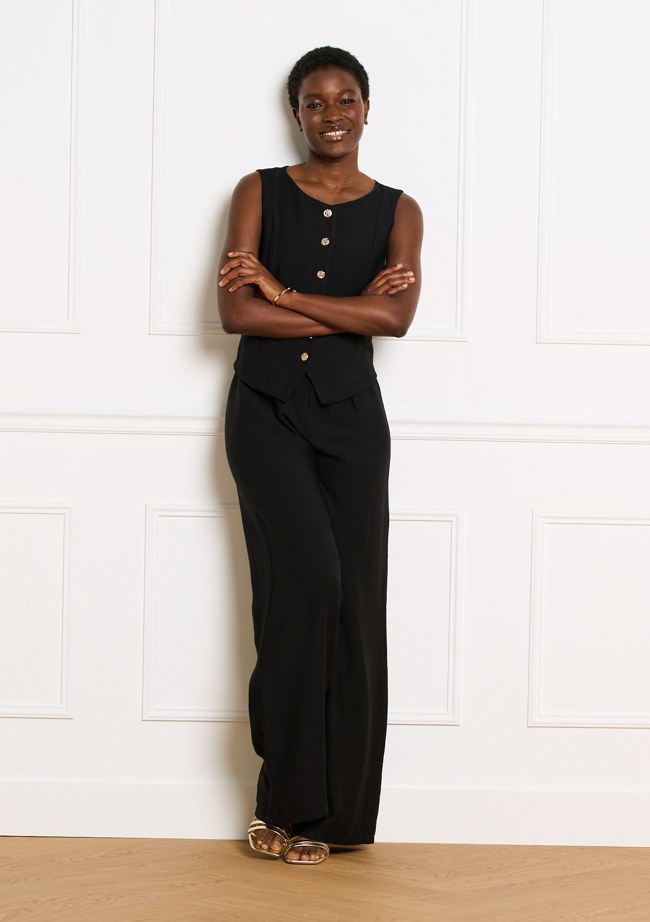 Vloeiende jumpsuit met knopen - BLACK - 06004750_1119