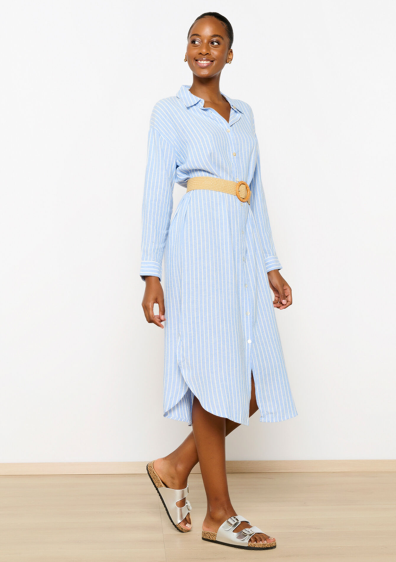 Gestreepte hemdjurk met riem, Gestreepte hemdjurk met riem - PASTEL BLUE - 08602225_751