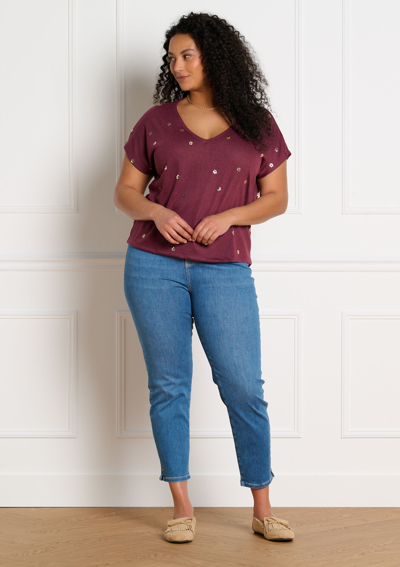 T-shirt à imprimé foil - AUBERGINE - 02301945_1537