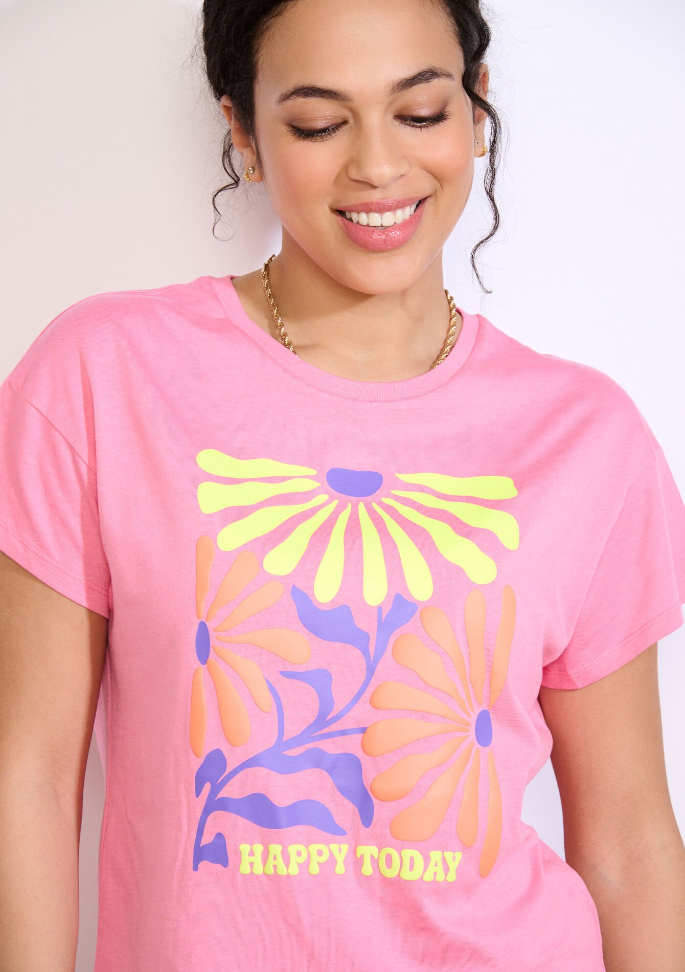 T-shirt message fleuri - PINK BUBBLEGUM - 02301961_1477