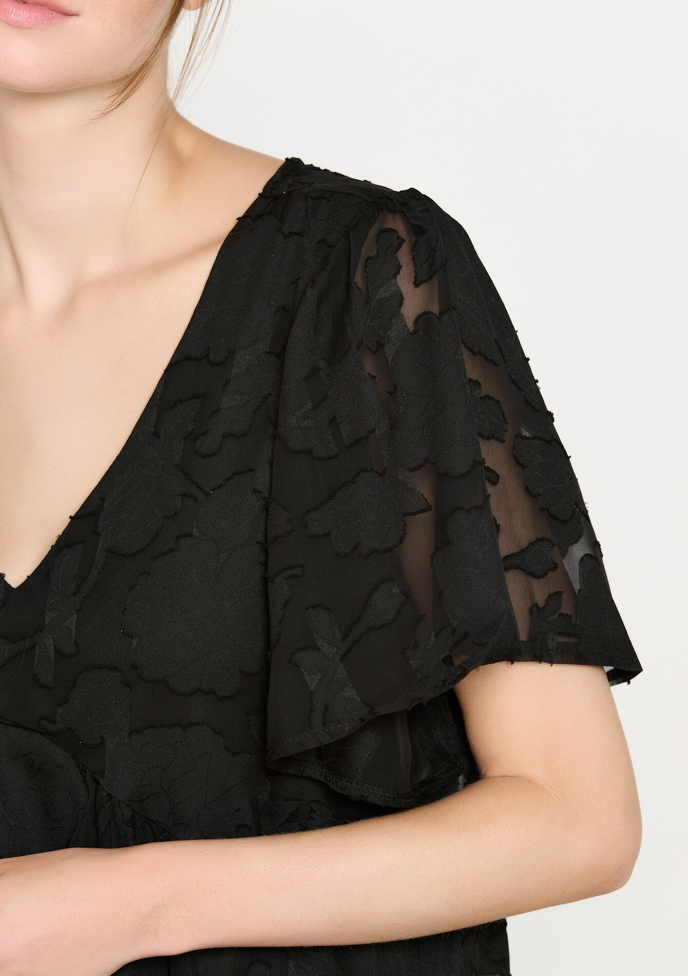 Babydoll-jurk met V-hals, Babydoll-jurk met V-hals - BLACK - 08103821_1119