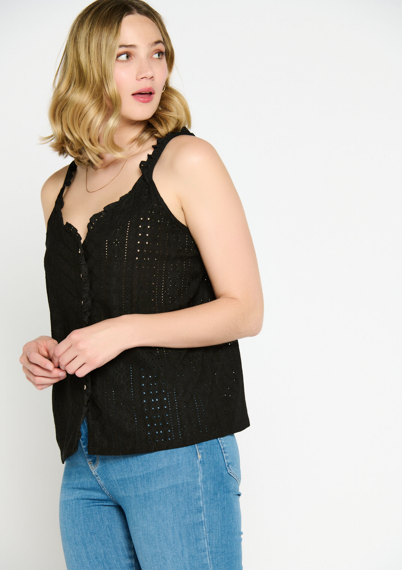Top met broderie anglaise - BLACK - 02200356_1119
