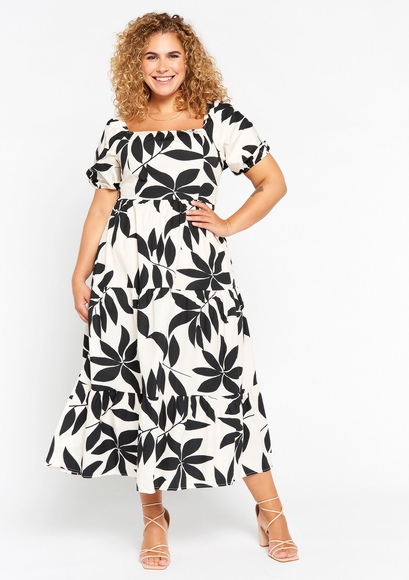 Maxi dress with puffed sleeves, Maxi dress with puffed sleeves - BLACK - 08602145_1119