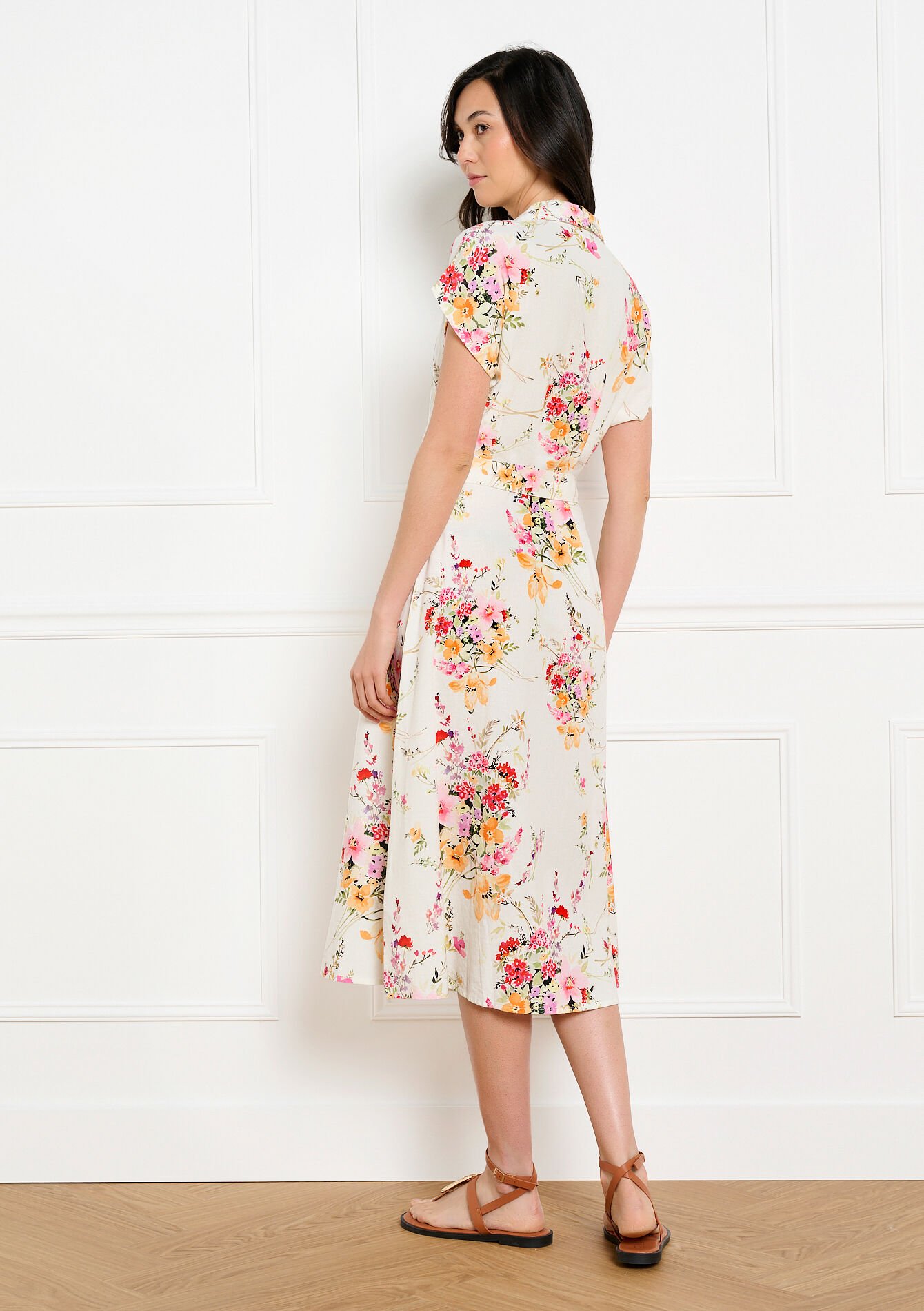 Robe chemise ceinturée fleurie - VANILLA WHITE - 08104319_1013