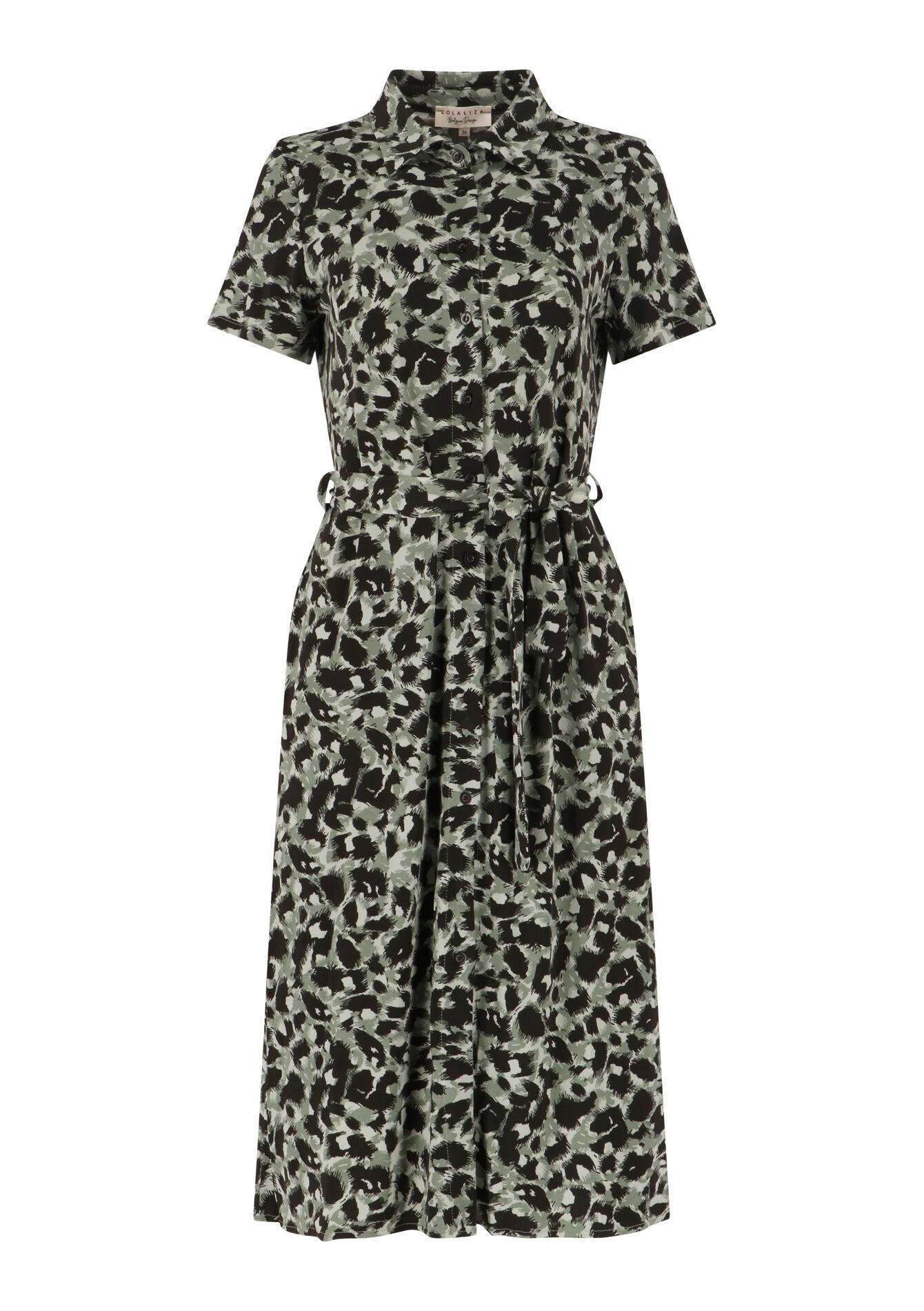 Shirt dress with leopard print - KHAKI FADED - 08103108_4326