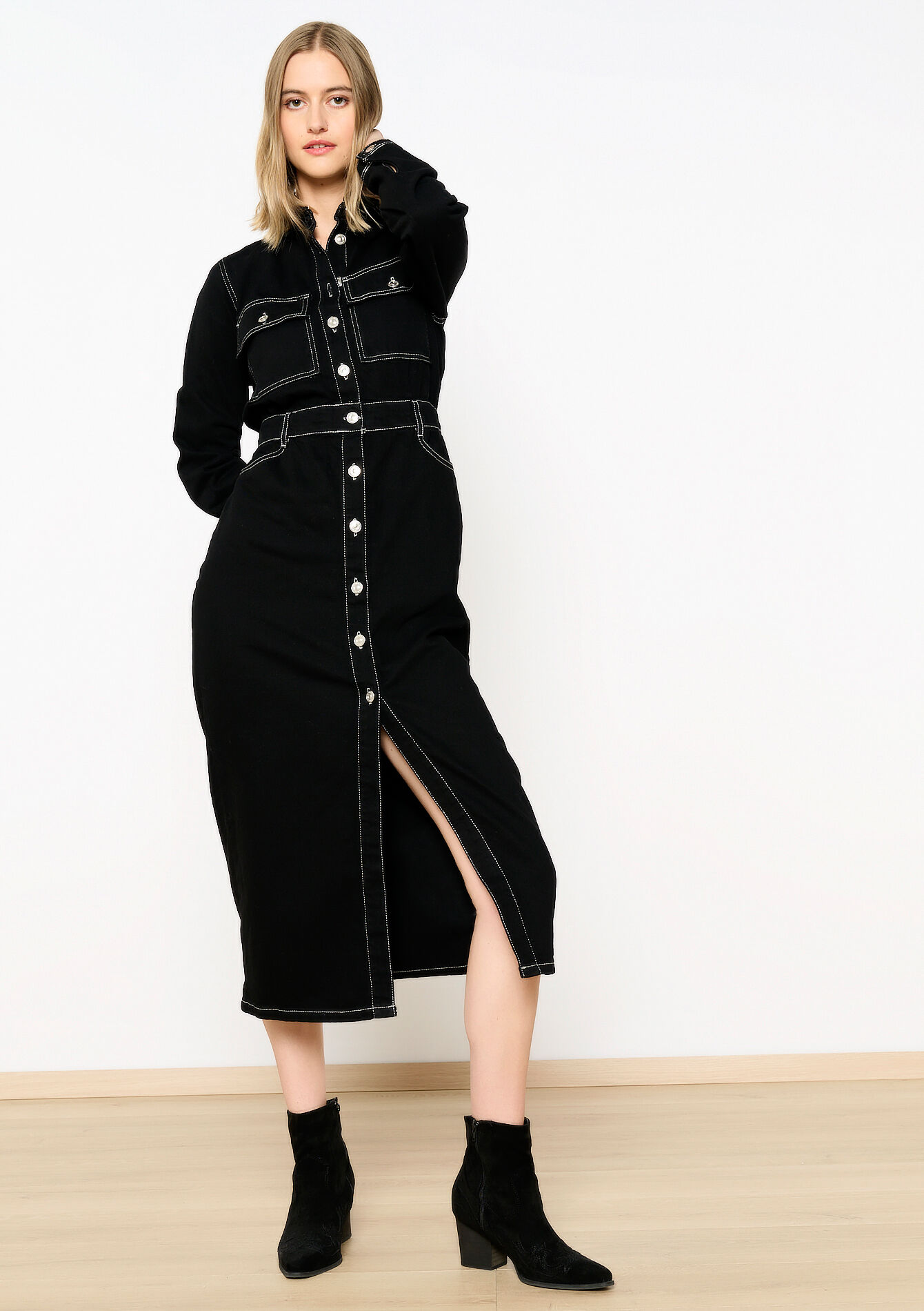 Denim midi-jurk, Denim midi-jurk - BLACK - 08103719_0503