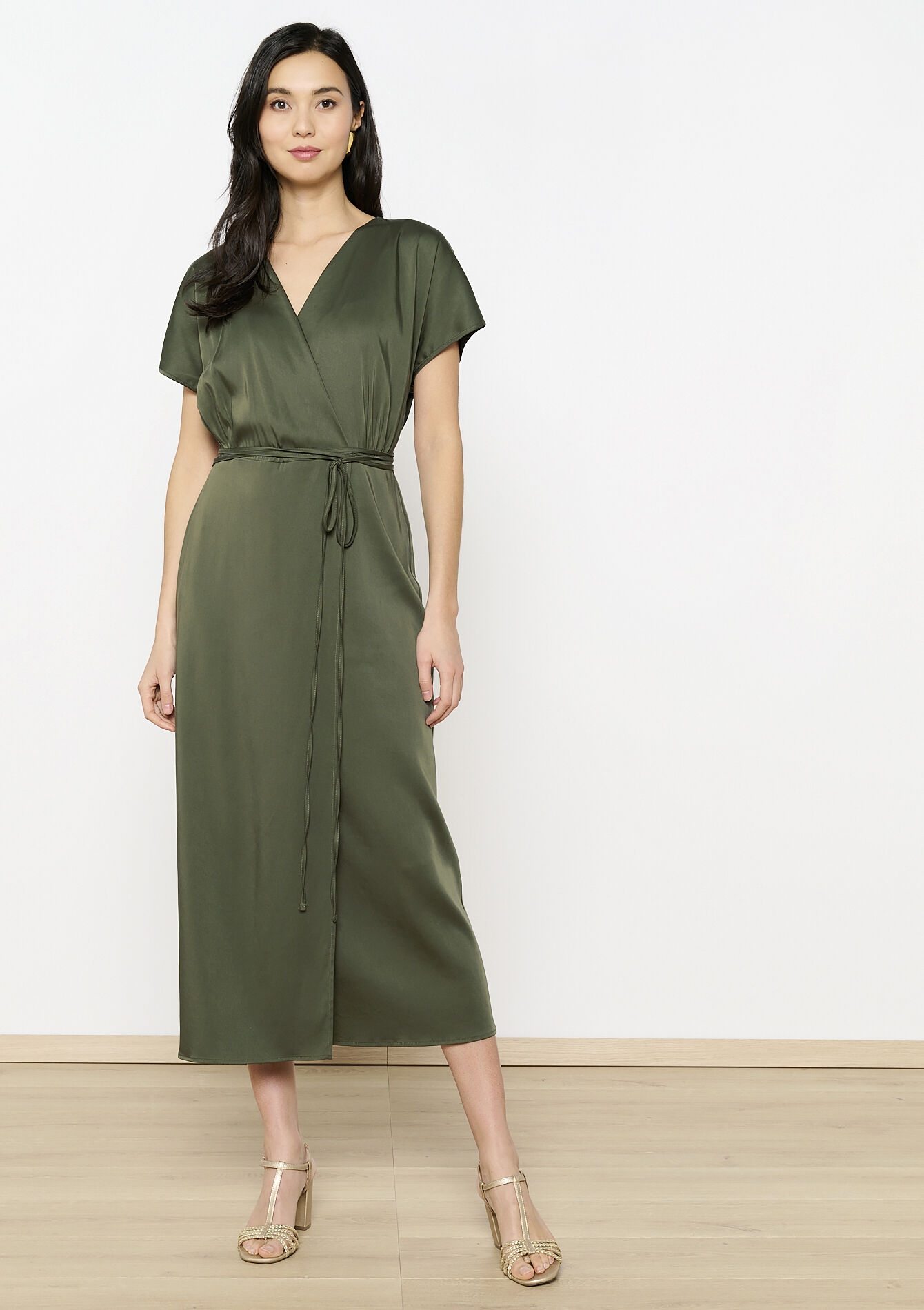 Midi-jurk met overslag, Midi-jurk met overslag - KHAKI MED - 08104029_4327