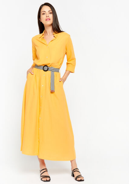 Linen maxi dress with belt - MANGO - 08601490_75