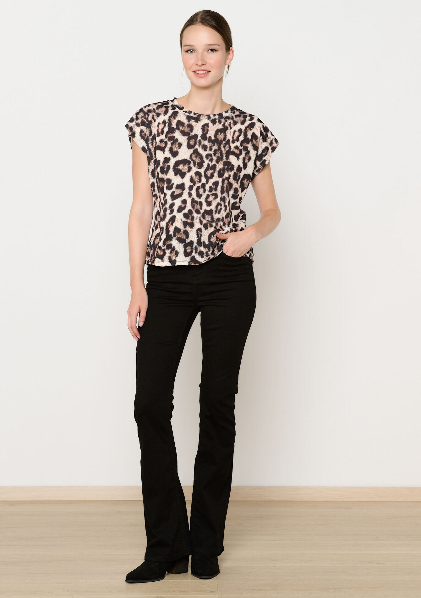 T-shirt met luipaardprint - CAMEL - 02301667_950