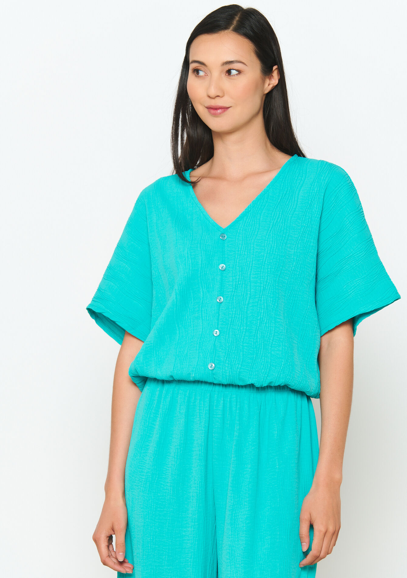 Blouse met V-hals - BLUE LAGOON - 05702521_2521