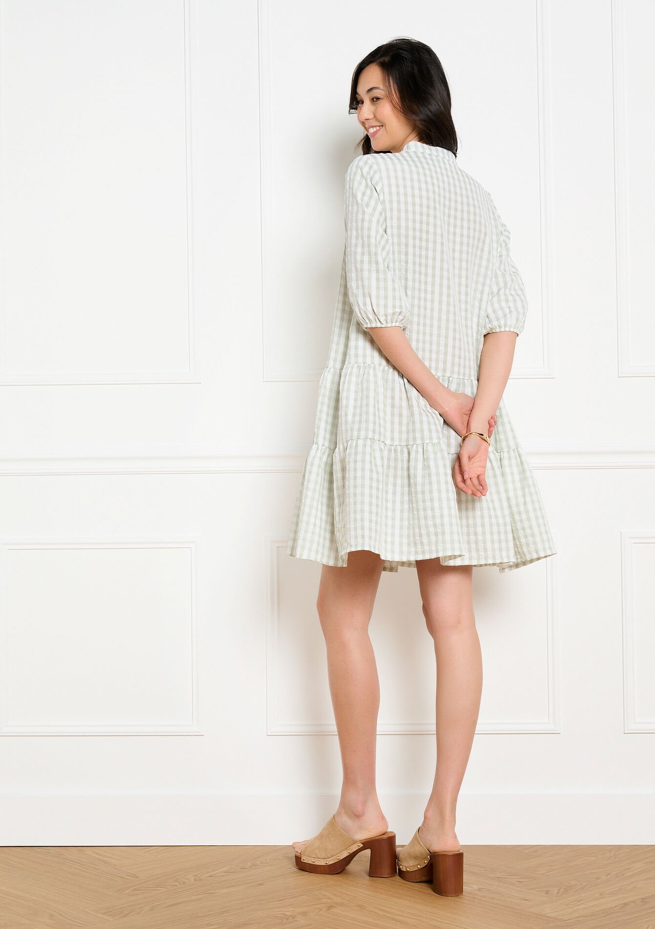 Robe courte chemise à volants, Robe courte chemise à volants - MINT GREEN - 08104520_1723