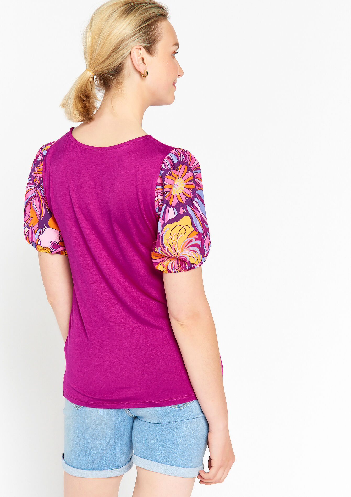 T-shirt with balloon sleeves, T-shirt with balloon sleeves - VIOLINE - 1080402