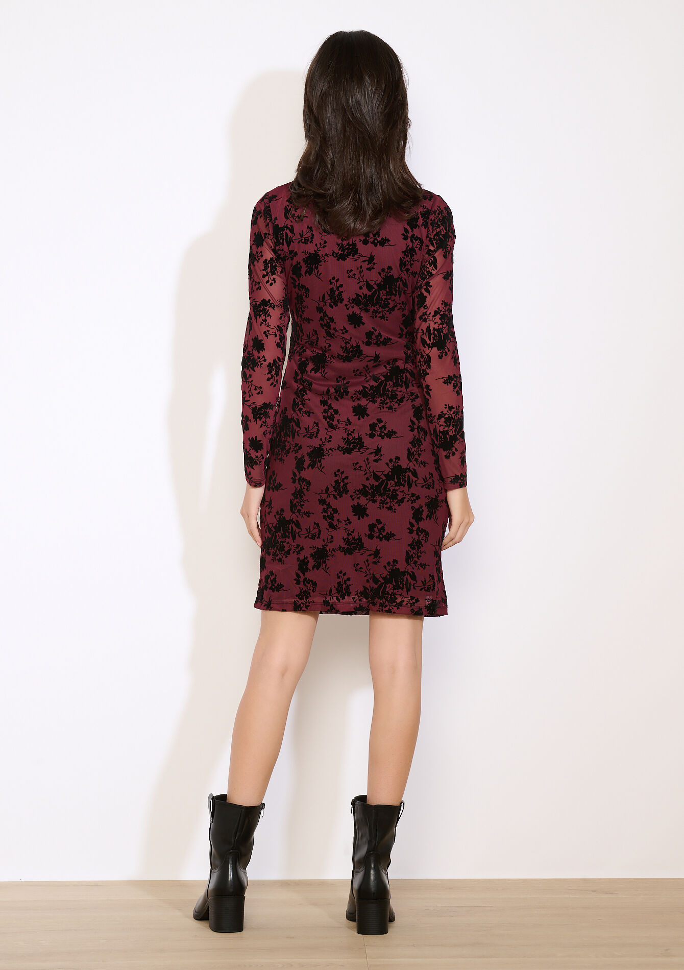 Robe midi moulante florale, Robe midi moulante florale - BORDEAU WINE - 08104378_1467