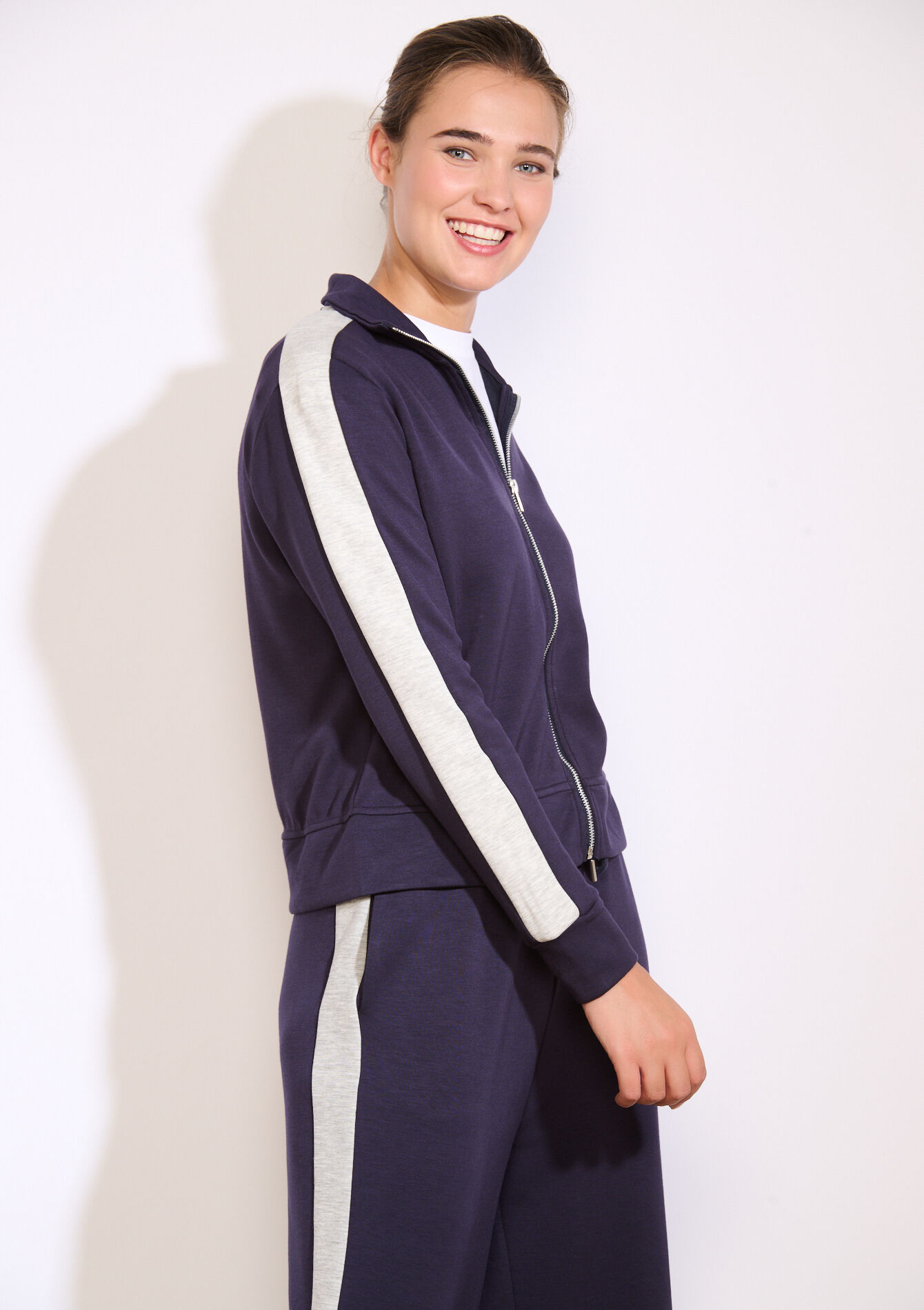 Veste zippée à bandes contrastées, Veste zippée à bandes contrastées - NAVY BASIC - 15100379_2723
