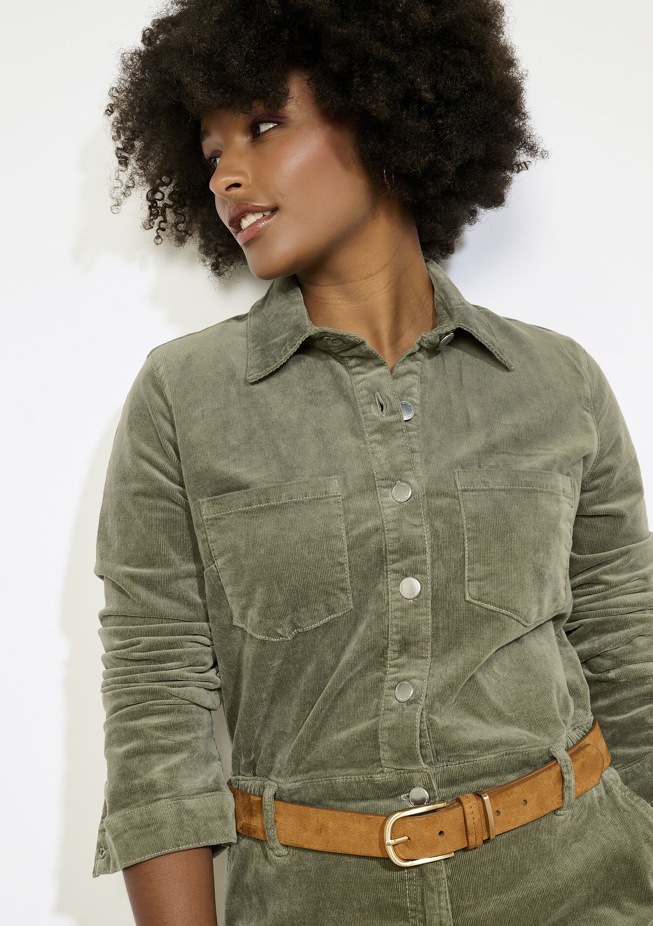 Velours jumpsuit met knopen, Velours jumpsuit met knopen - KHAKI FADED - 06004614_4326