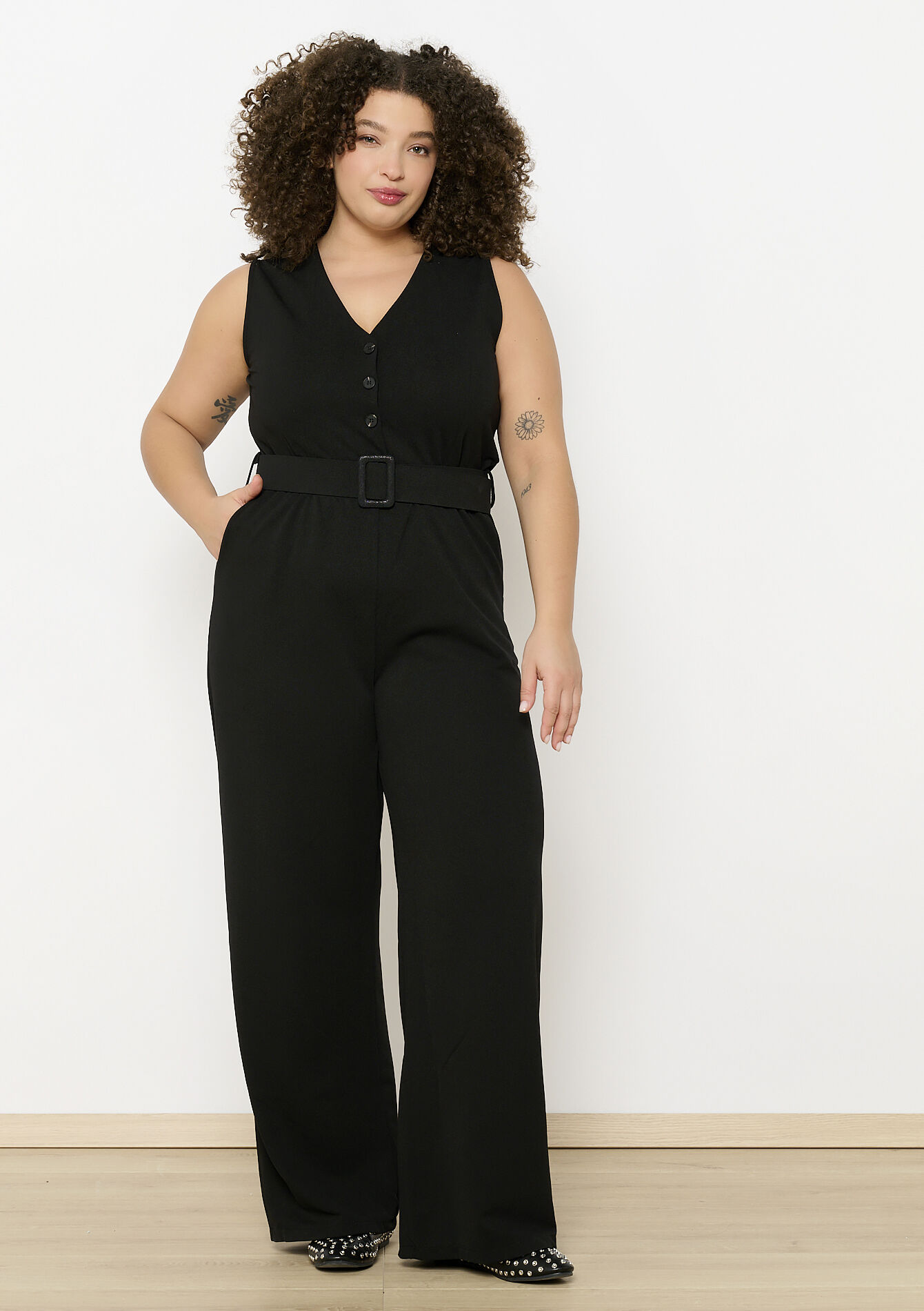Jumpsuit in scuba fabric, Jumpsuit in scuba fabric - BLACK - 06004593_1119
