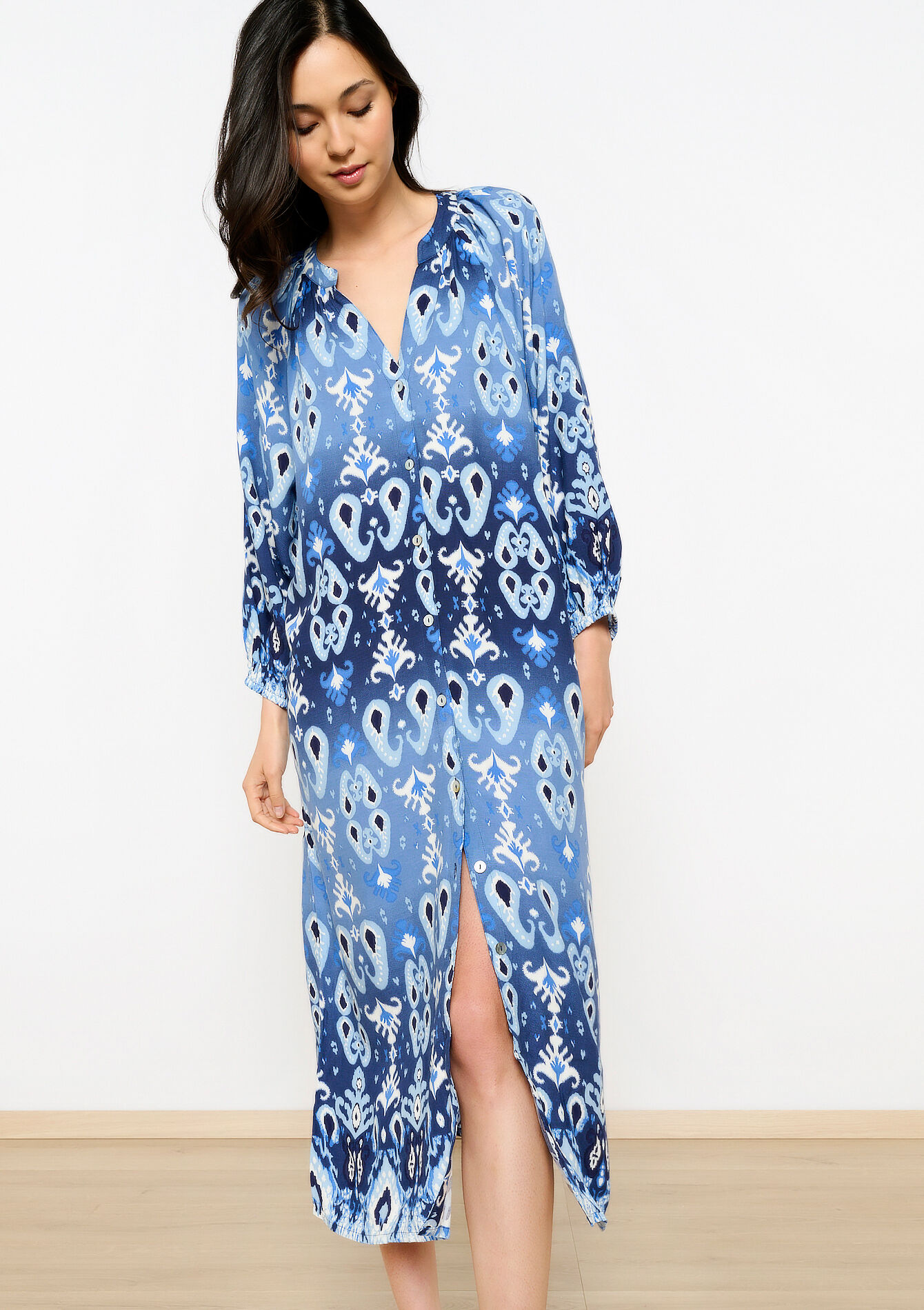 Robe caftan à imprimé, Robe caftan à imprimé - BLUE ALLURE - 08602228_2926