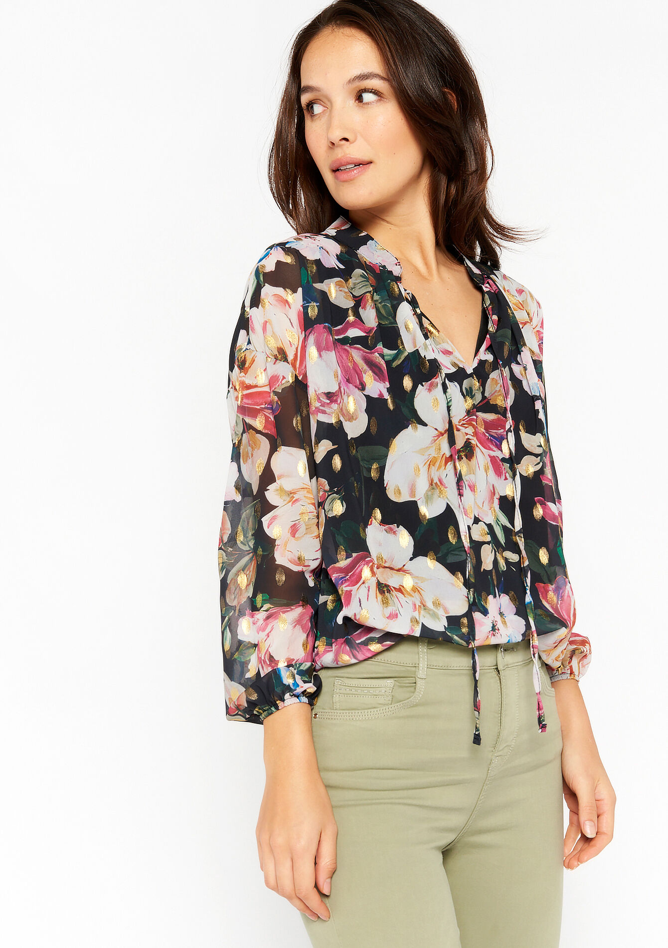 Blouse with abstract print, Blouse with abstract print - BLACK - 05702136_1119