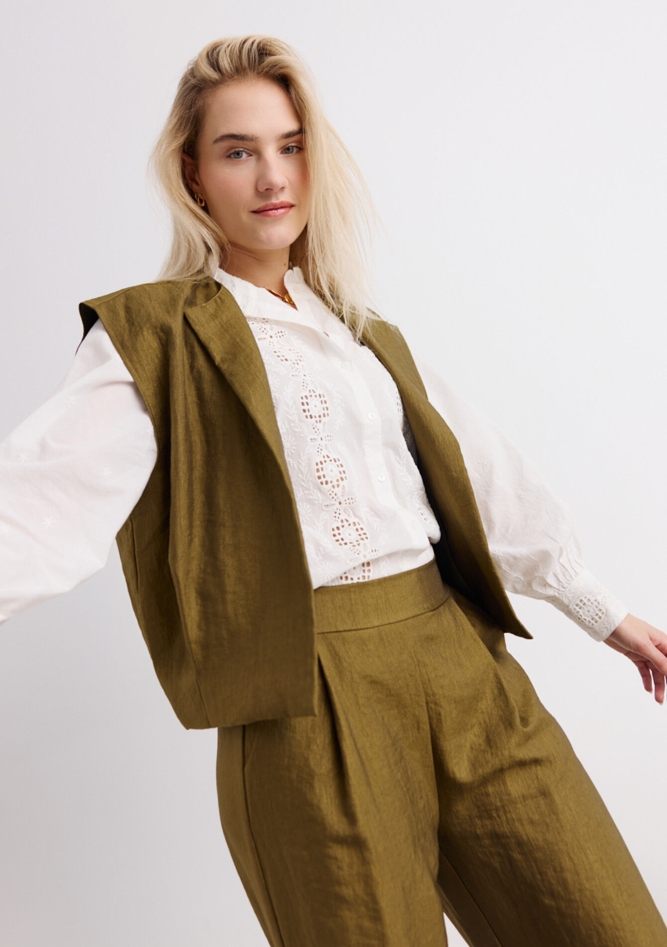 Mouwloos soepel gilet - GREEN MOSS - 09001528_4504