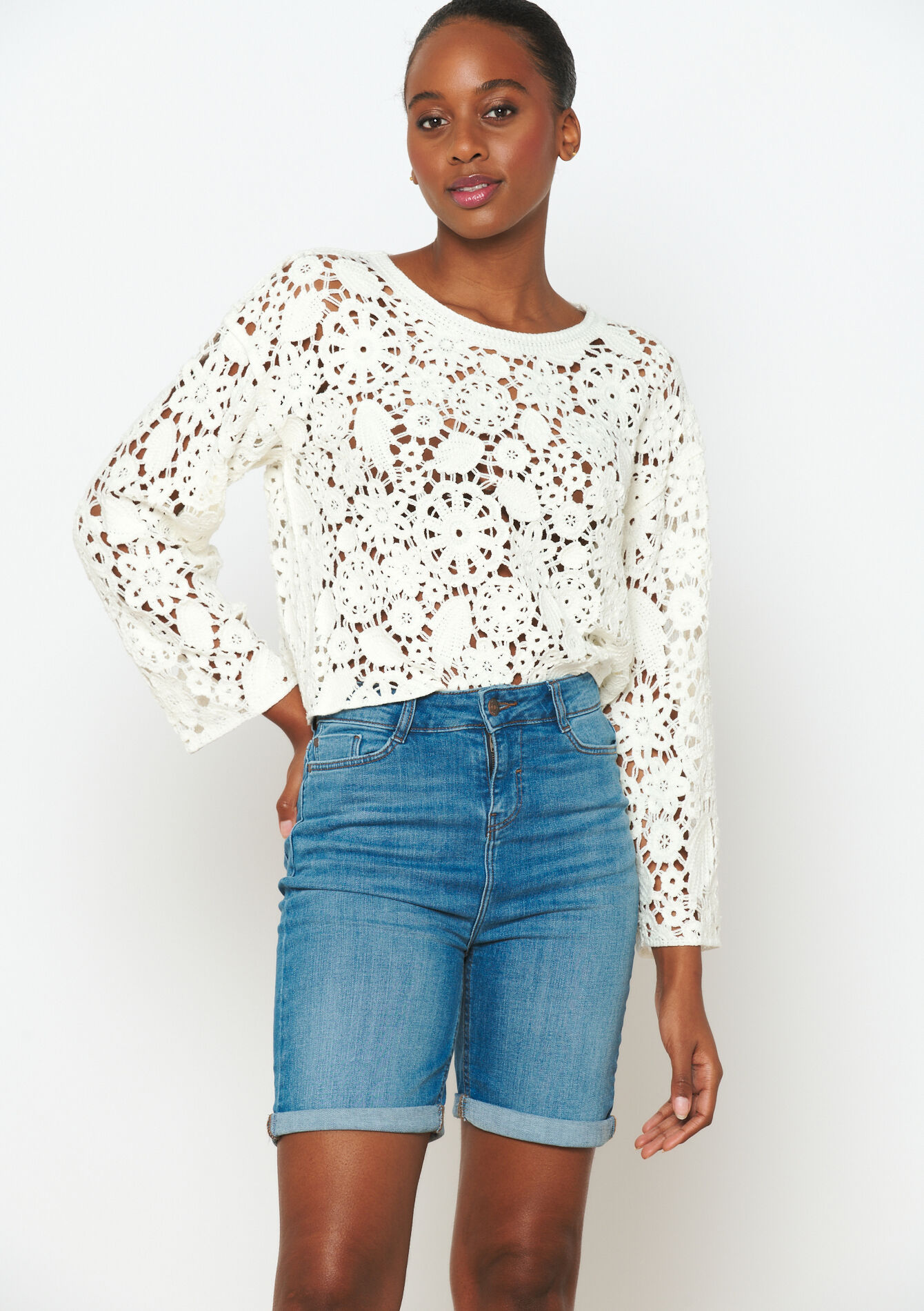 Long denim shorts - MEDIUM BLUE - 22000516_0500