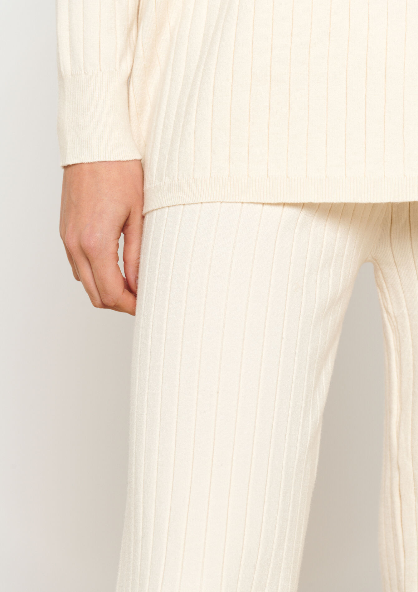 Pantalon en maille côtelée - VANILLA WHITE - 15100233_1013