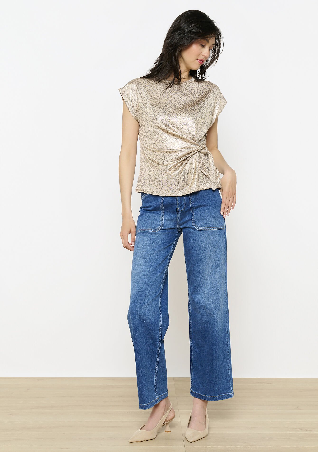 Shimmer tie waist top, Shimmer tie waist top - LIGHT TAUPE - 02301792_2572