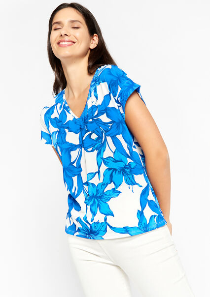 T-shirt met bloemenprint - BLUE FAIENCE - 02301468_1584