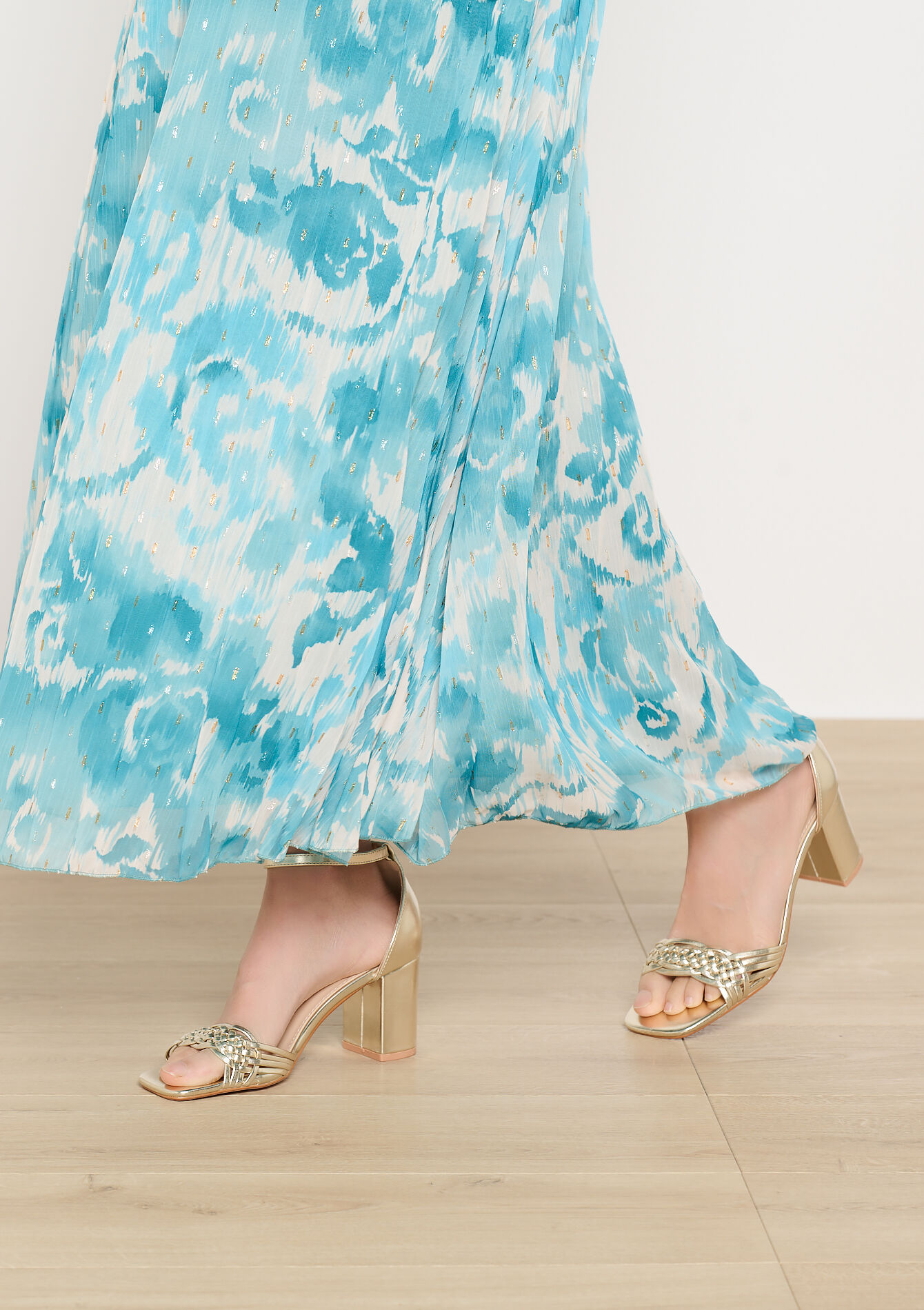 Gevlochten sandalen met hak, Gevlochten sandalen met hak - GOLD - 13000813