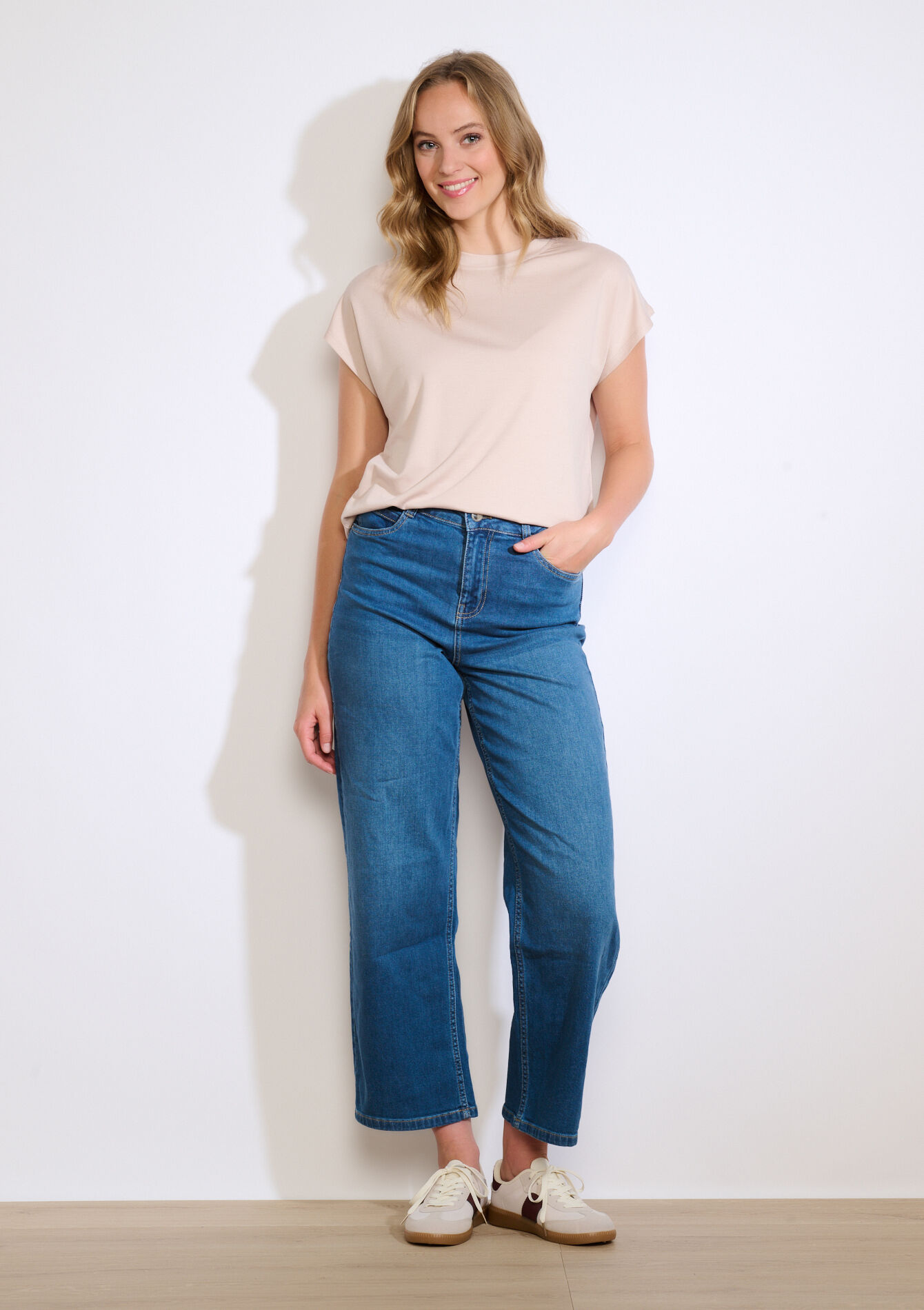 T-shirt fluide à épaules cap - LT BEIGE - 02301869_2527