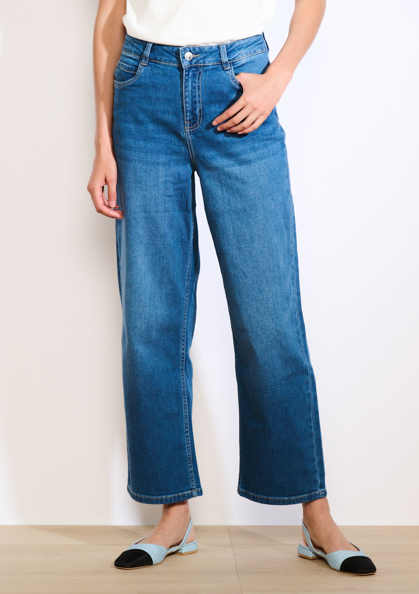 High waist wide leg jeans, High waist wide leg jeans - MEDIUM BLUE - 22000590_0500