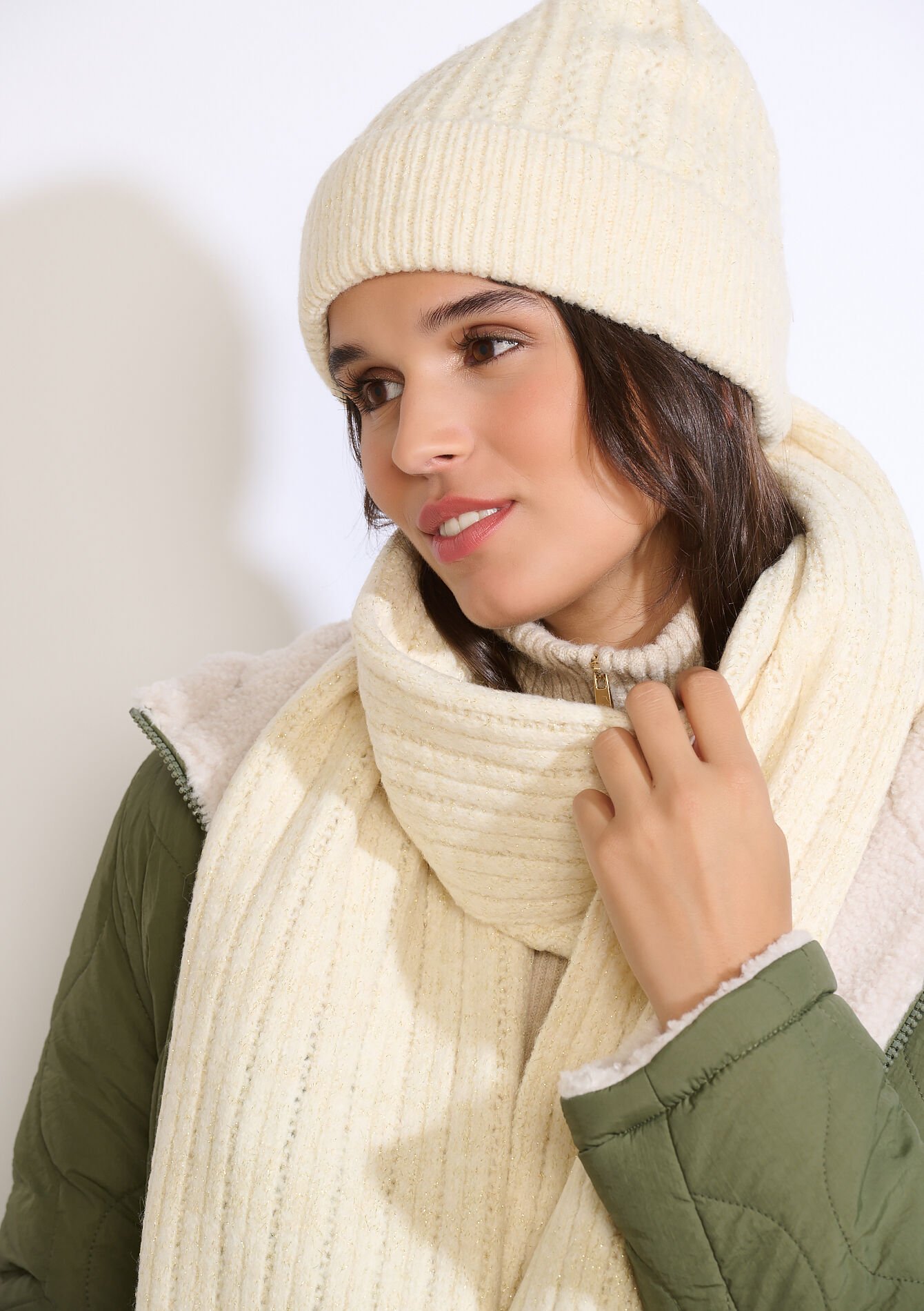 Ribbed knit beanie, Ribbed knit beanie - VANILLA WHITE - 17002180_1013