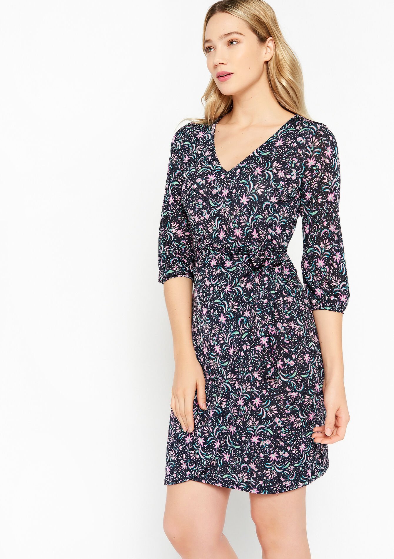 Wikkeljurk met bloemenprint, Wikkeljurk met bloemenprint - BLACK - 08103172_1119