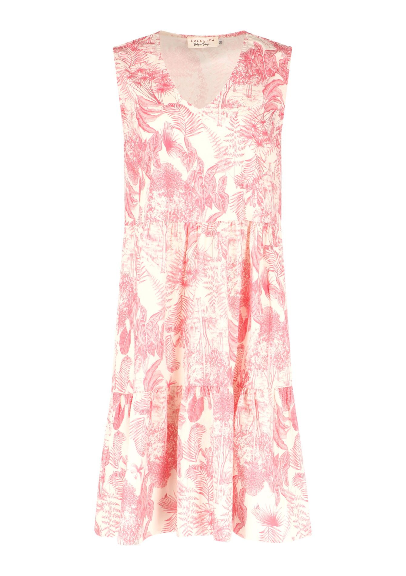 Robe col en V à imprimé tropical, Robe col en V à imprimé tropical - FUCHSIA - 1079629