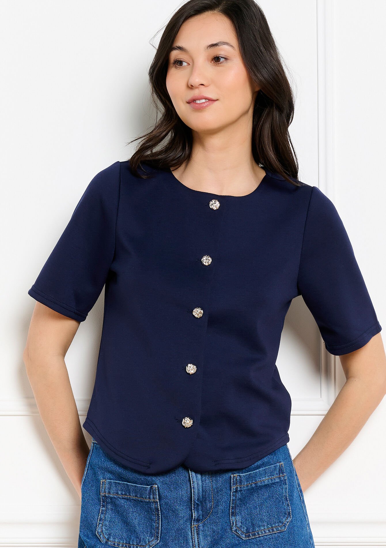 Haut boutonné manches courtes - NAVY BASIC - 02302032_2723