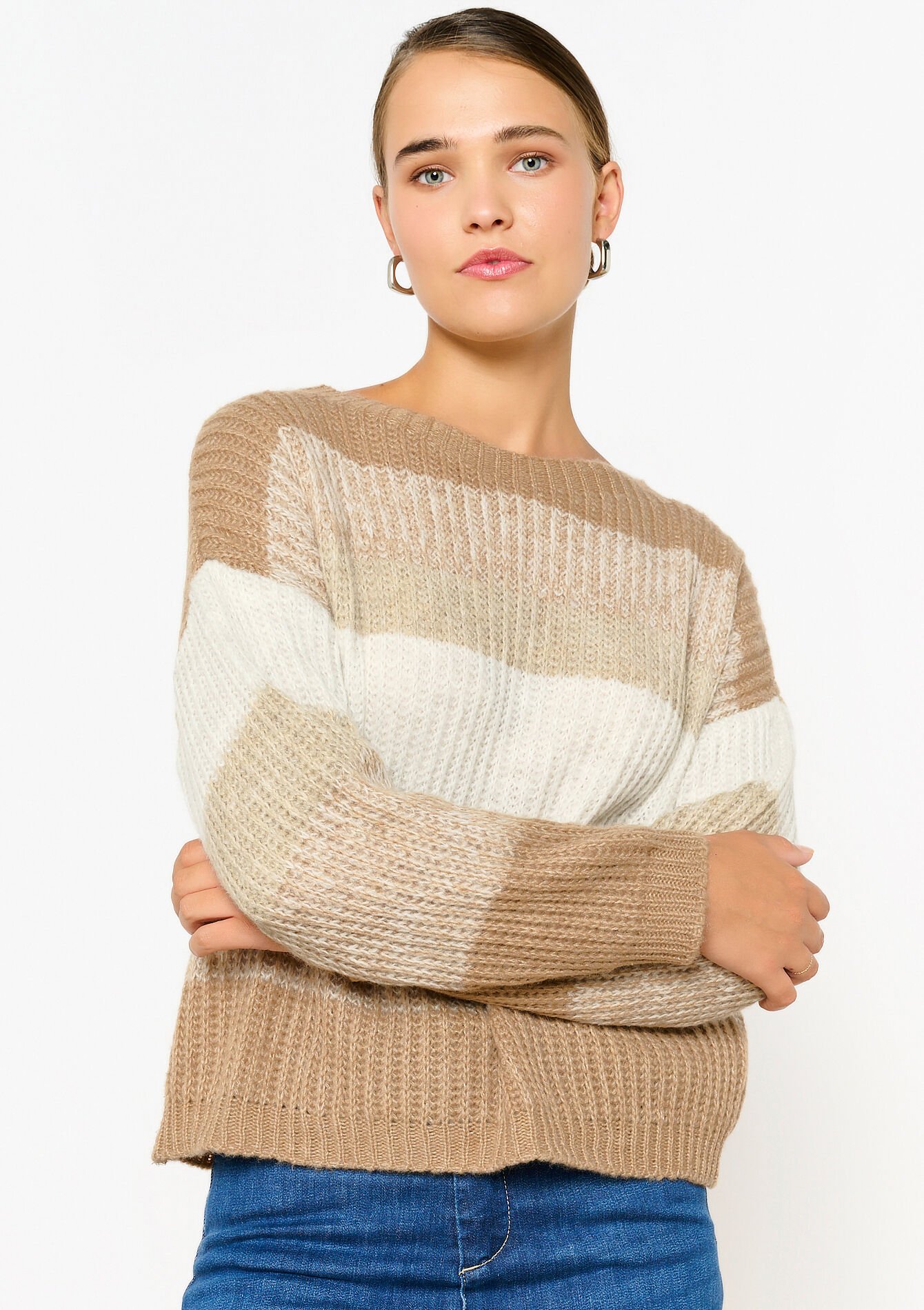 Trui met colourblock, Trui met colourblock - TAUPE - 04006682_1021