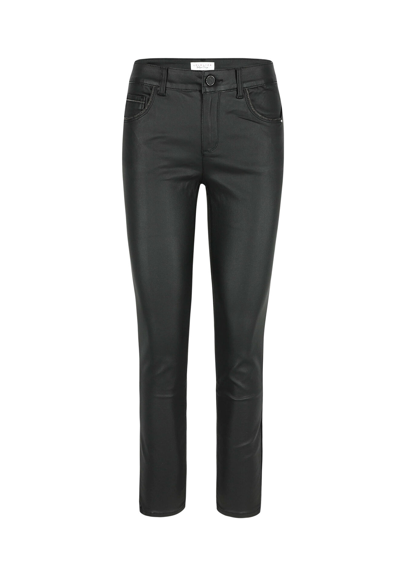 Slimfit trousers with coating, Slimfit trousers with coating - BLACK - 06004377_1119