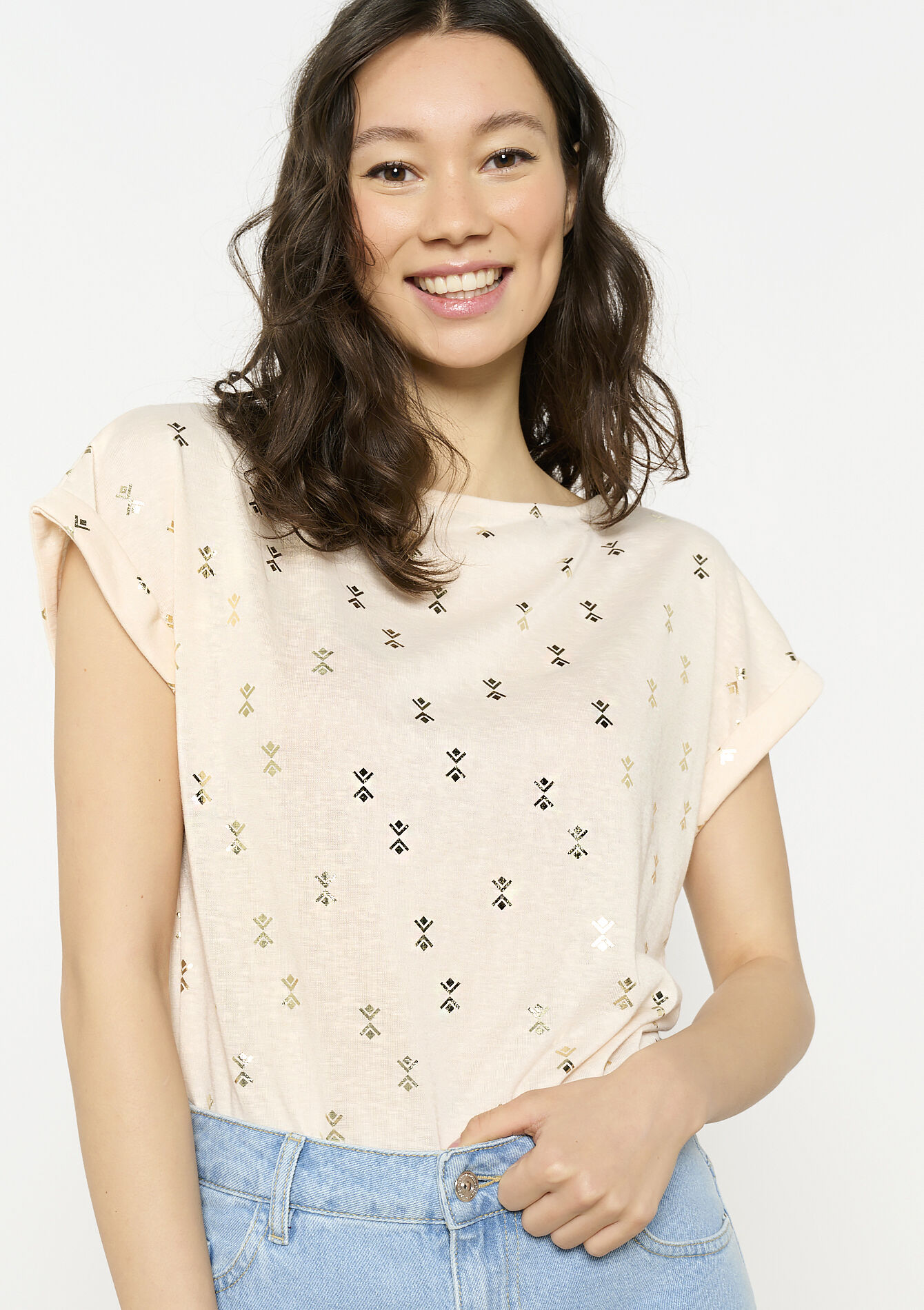 T-shirt imprimé fluide, T-shirt imprimé fluide - NUDE LOTUS - 02301706_4118