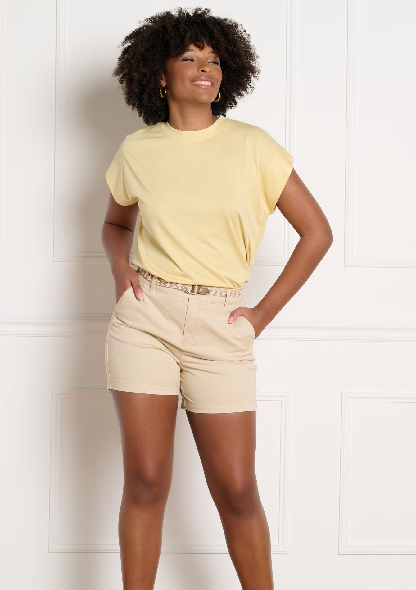 Short avec ceinture tressée - LT BEIGE - 06100759_2527