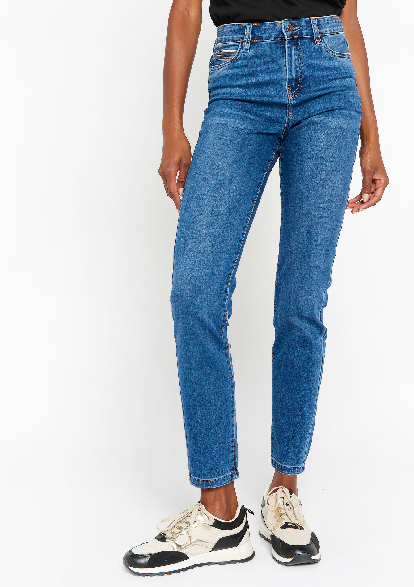 Slim jeans met hoge taille, Slim jeans met hoge taille - MEDIUM BLUE - 22000451_0500