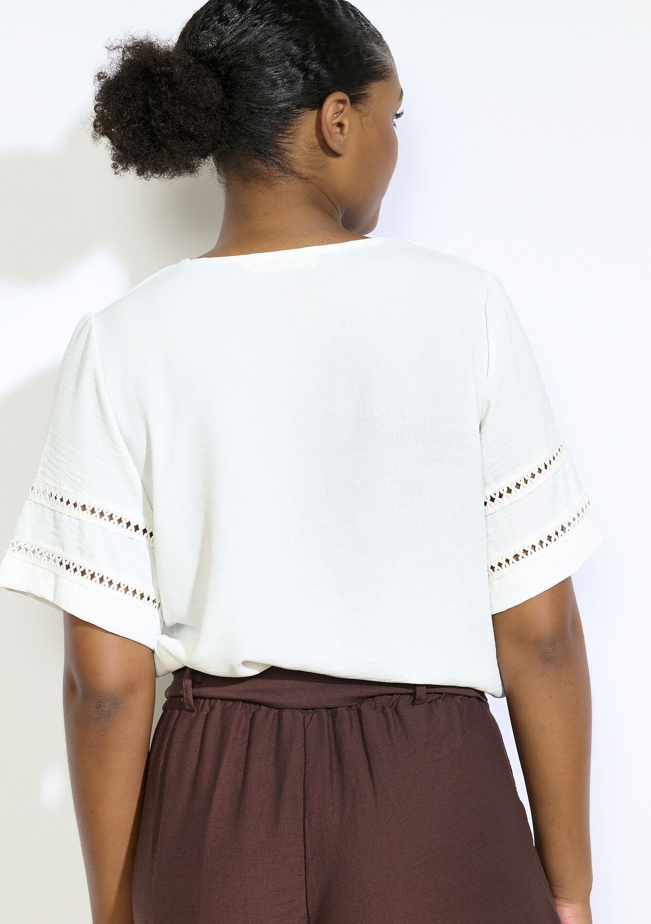 Blouse met opengewerkte mouwen, Blouse met opengewerkte mouwen - OPTICAL WHITE - 05702919_1019